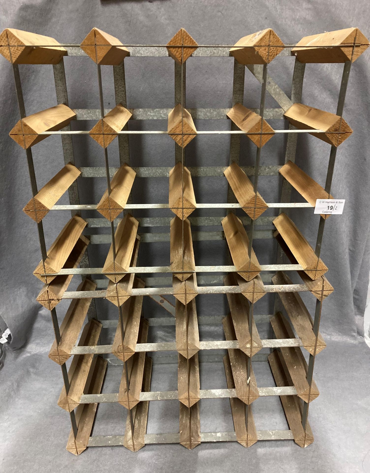 Two metal and wood 16 bottle wine racks - no contents