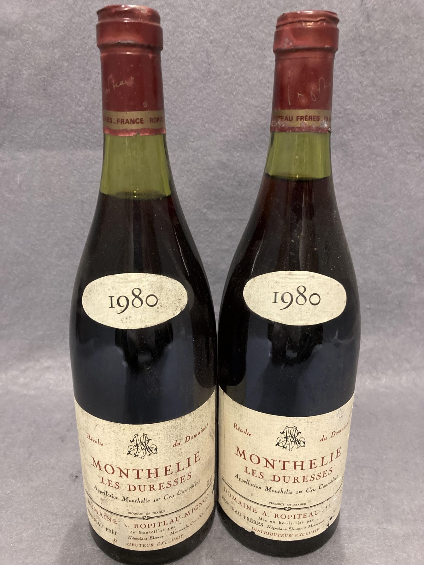 Two 75cl bottles of Domaine A Ropiteau Monthélie Les Duresses 1980 red wine - advised stored - Image 2 of 2