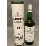 A 70cl bottle of Laphroaig Aged 10 years Islay Single Malt Scotch Whisky (40% volume) in