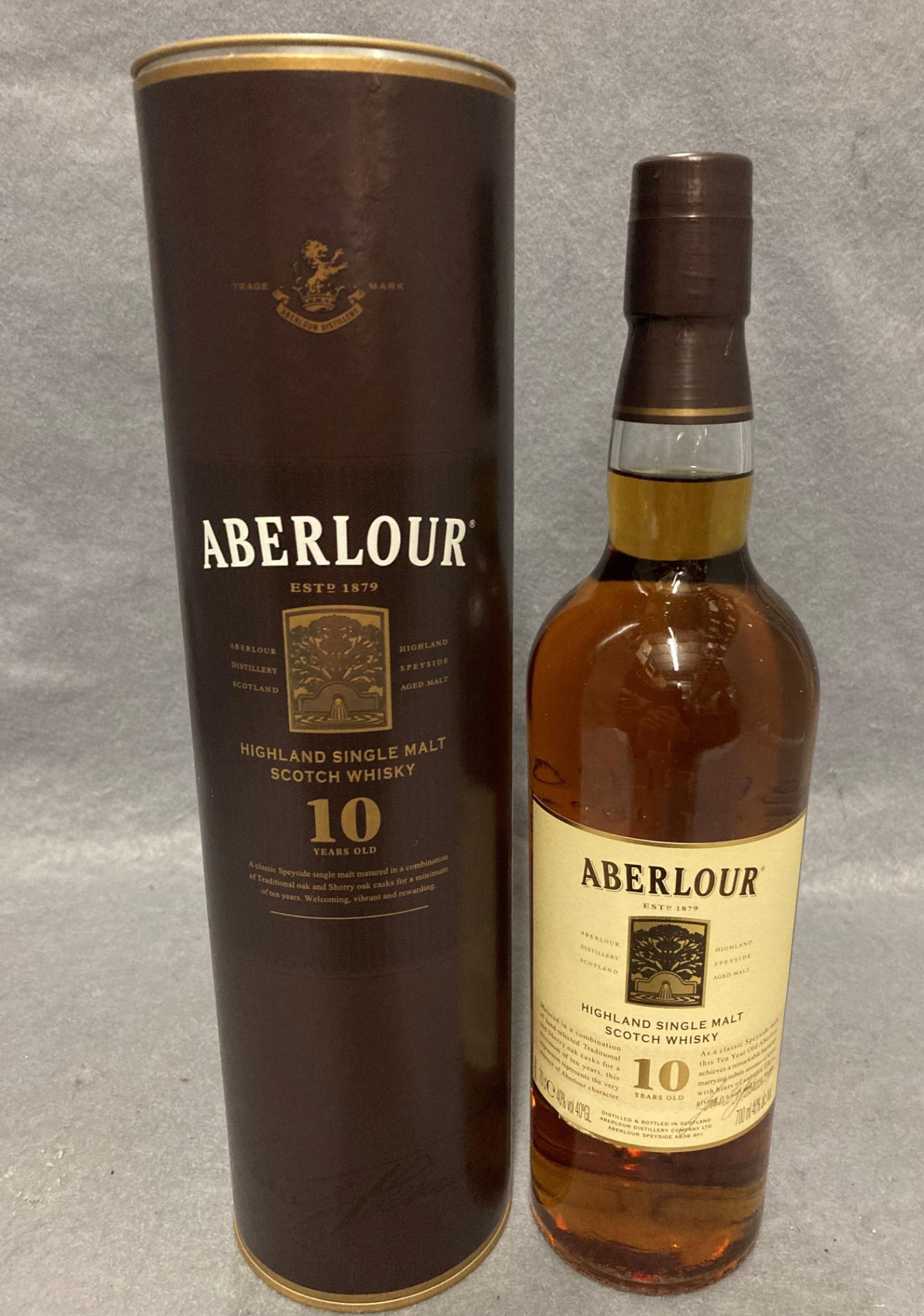 A 70cl bottle of Aberlour 10 years old Highland Single Malt Scotch Whisky (40% volume) in