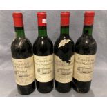 Four 75cl bottles of H Duboscq Chateau Haut-Marbuzet 1969 red wine - advised stored cellared