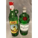 Two nearly full bottles of Gin - Tanqueray Extra strength and Mahon