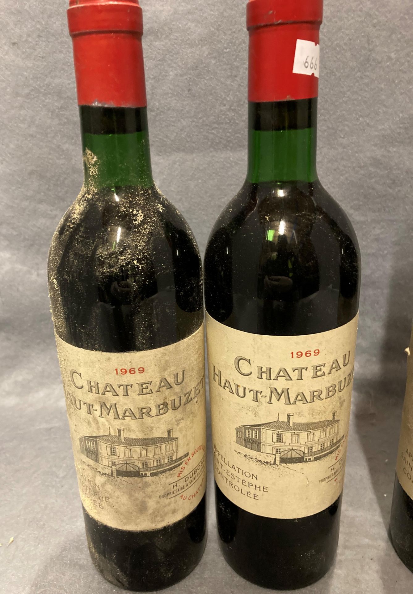 Four 75cl bottles of H Duboscq Chateau Haut-Marbuzet 1969 red wine - advised stored cellared - Image 2 of 3