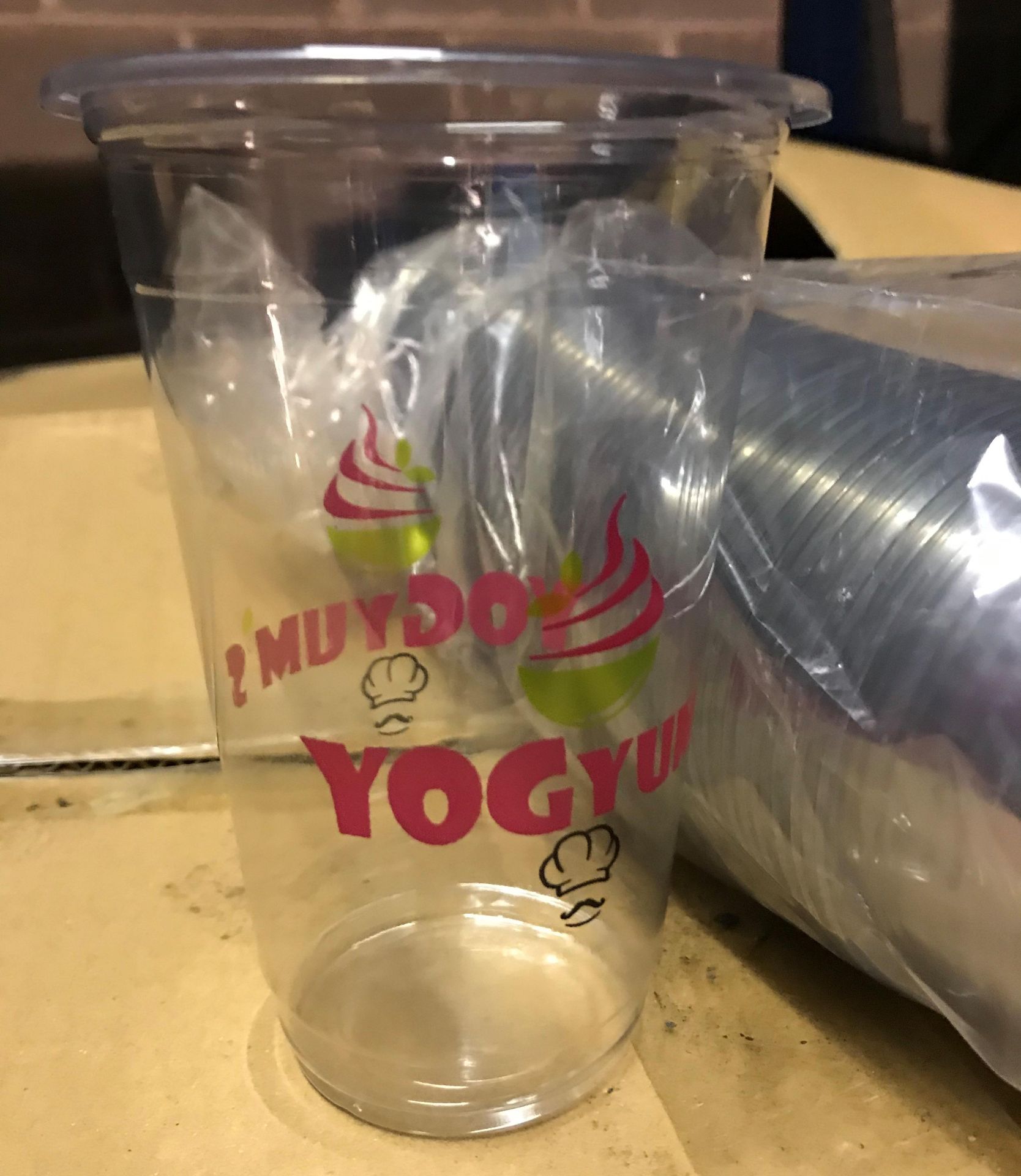 Contents to pallet - sixteen cartons of Yogyums plastic cups - transparent (Collect from