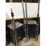 Pair of Peavey Pro Sys 15 Speakers with two adjustable tripod stands and two pieces of chrome