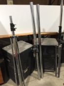 Pair of Peavey Pro Sys 15 Speakers with two adjustable tripod stands and two pieces of chrome