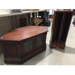 2 Items - Wood Bros Old Charm Hexagonal Mahogany Corner TV Stand with leaded glass doors and