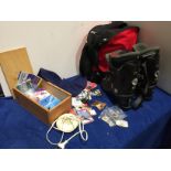 Pair of size 7 Salomon Sensifit Ski Boots with bag, quantity of piste maps, Ski school badges,