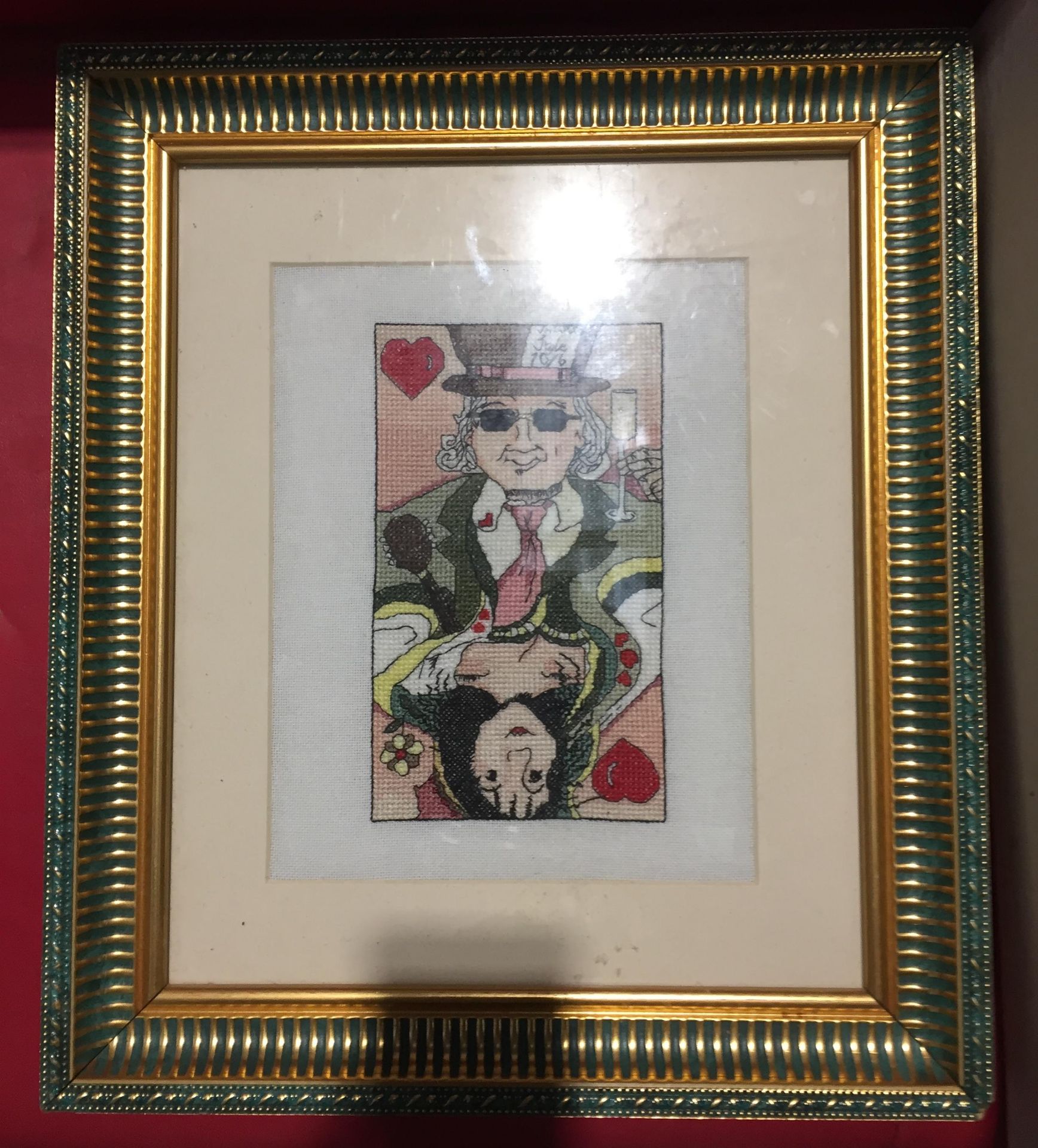 Framed Cross Stitch picture of The Queen of Hearts and The Mad Hatter 37cmx32, - Image 3 of 3