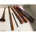 5 Musical Instruments - 2 Wooden Descant Recorders - one with box, Tin Whistle,