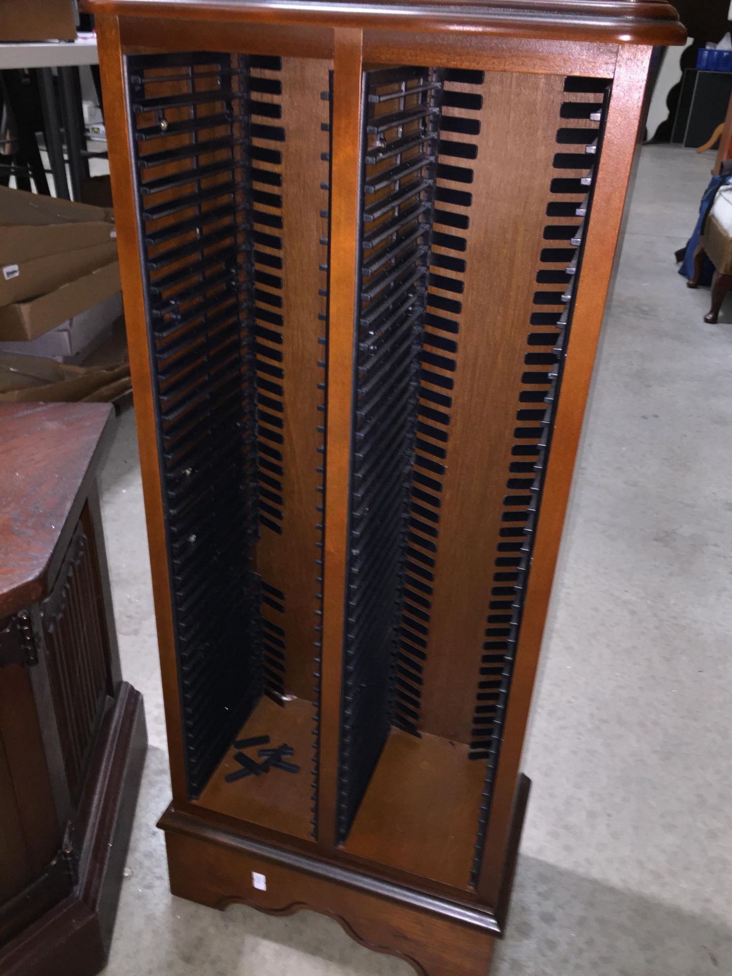 2 Items - Wood Bros Old Charm Hexagonal Mahogany Corner TV Stand with leaded glass doors and - Image 2 of 3