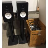 Pair of Yamaha NX-N500 MusicCast Speakers with black metal stands height of speaker 28cm,