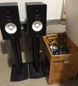 Pair of Yamaha NX-N500 MusicCast Speakers with black metal stands height of speaker 28cm,