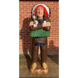 Painted wooden native American Indian Chief 183cm high together with composite Peace Pipe