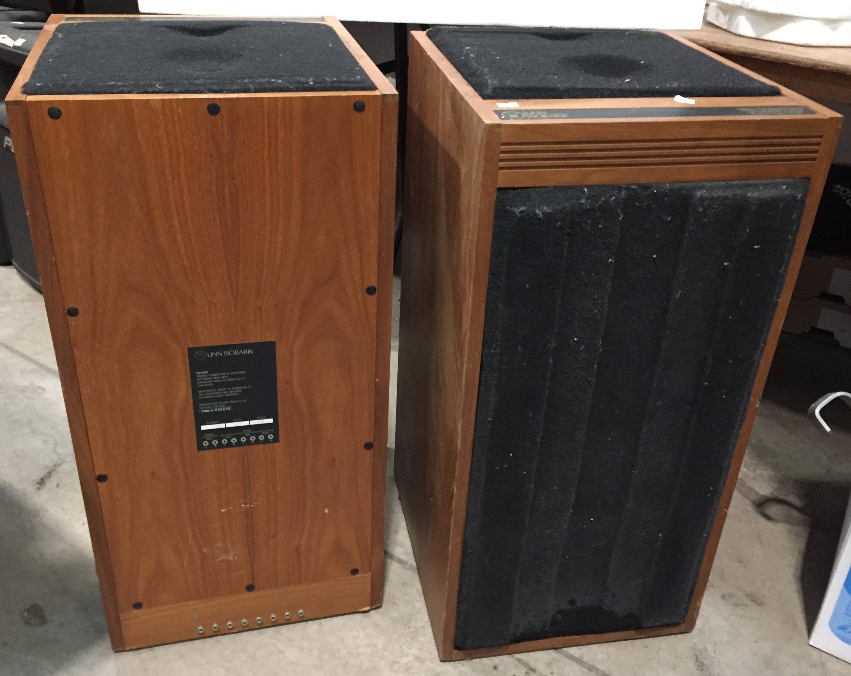 Pair of Linn Isobarik Domestic Monitor Speakers in teak cabinets H77CM x W38CM Further