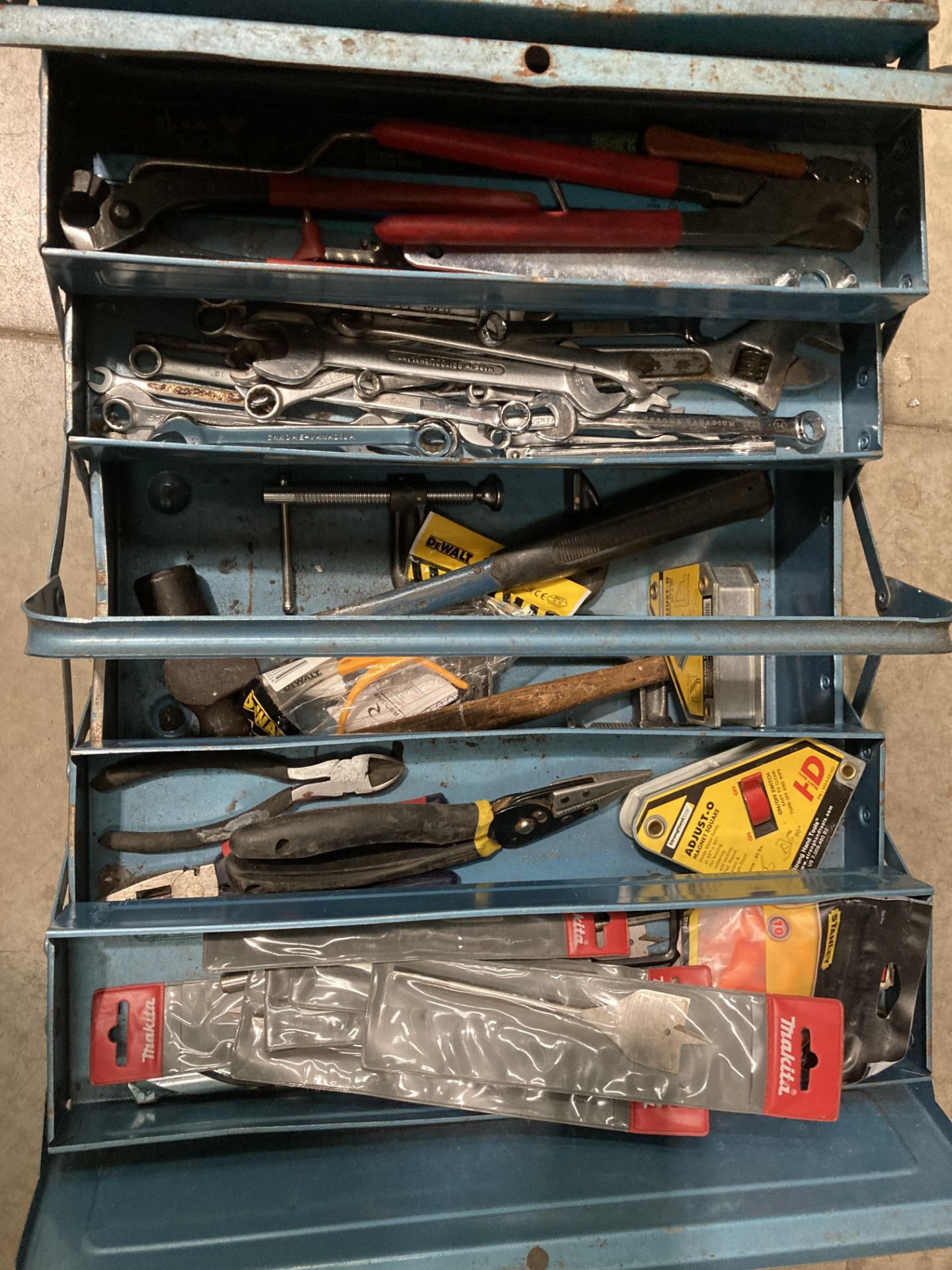 Two metal tool boxes and contents - assorted hand tools, Makita wood drill bits, - Image 2 of 3