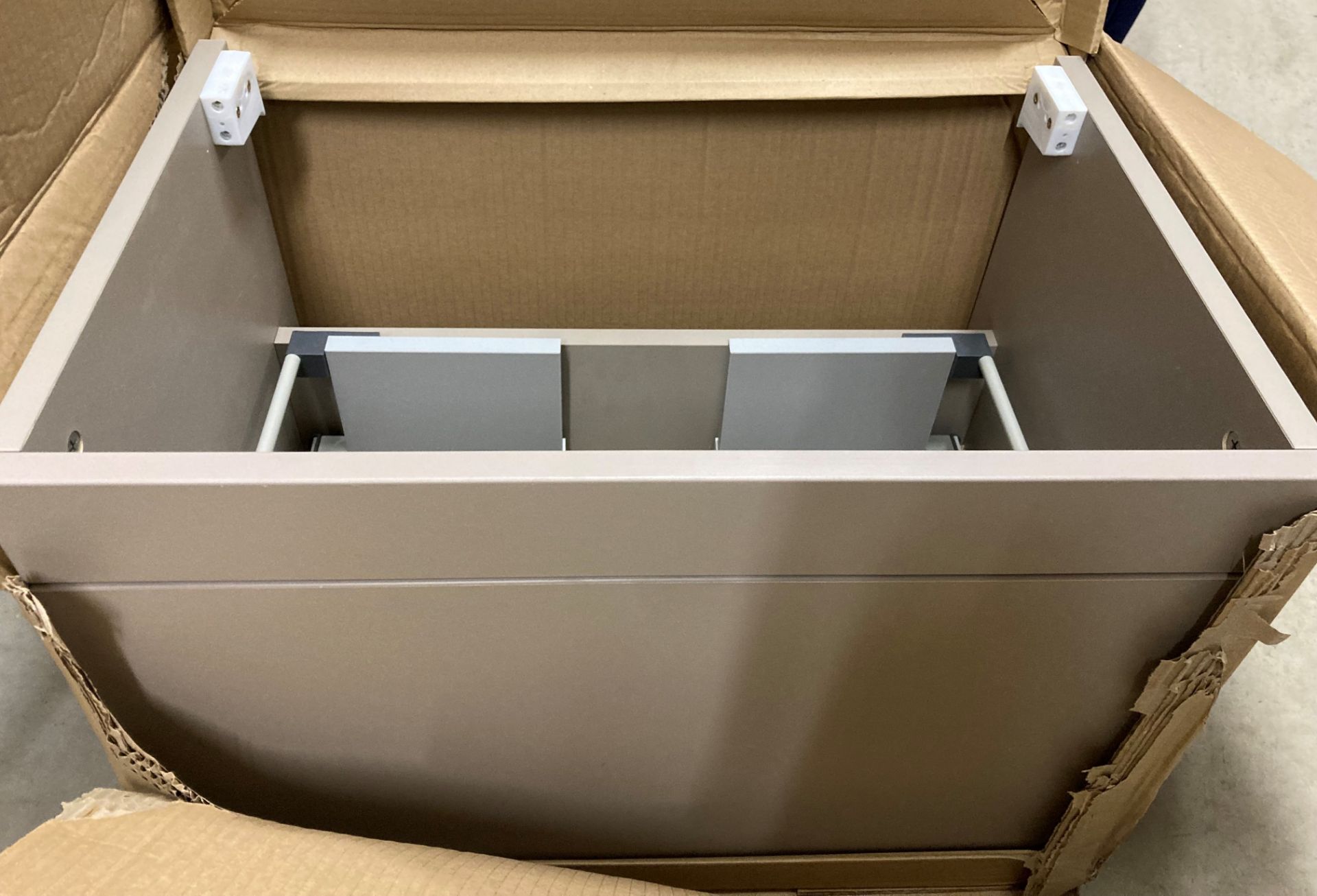 600 wall hung single drawer basin unit in stone grey