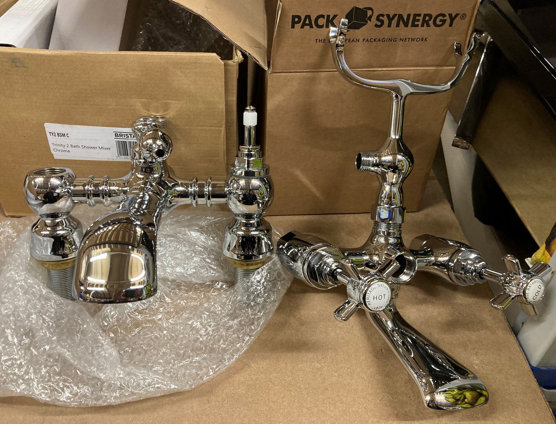 2 x Trinity 2 bath shower mixers in chrome - parts missing