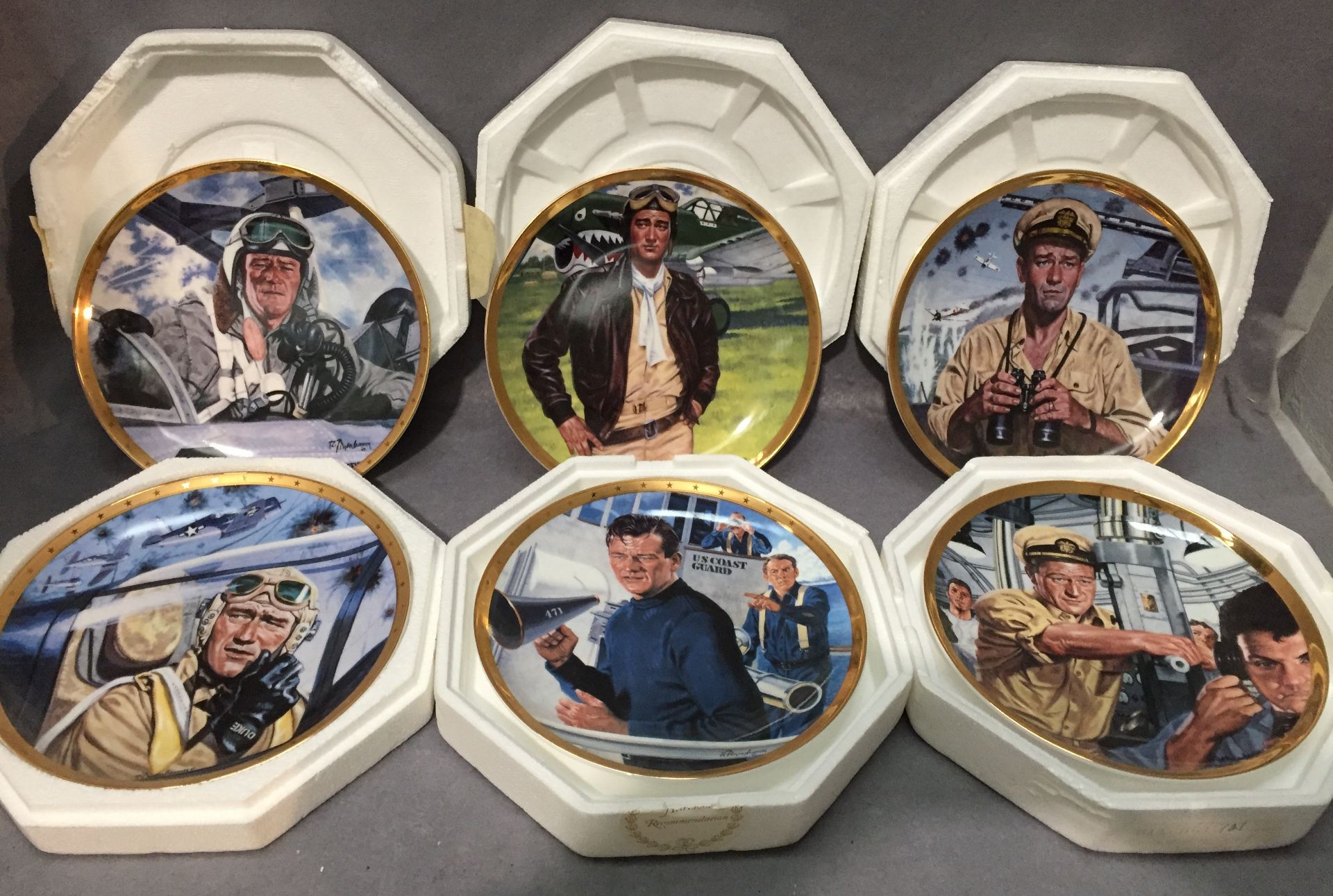 6 John Wayne Royal Doulton plates 3 x pilot & 3 navy