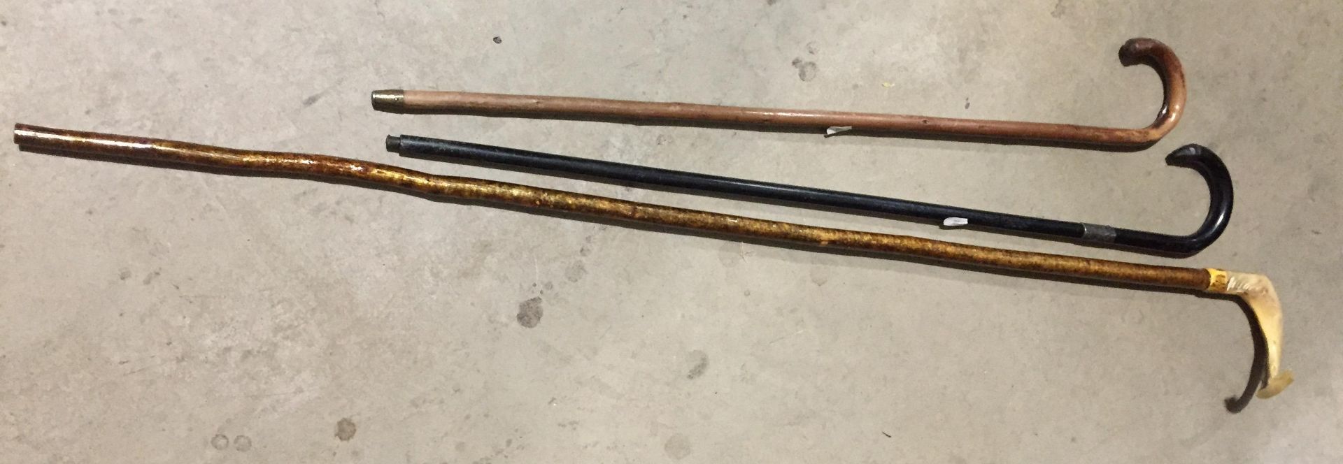 3 Items - ebonised walking stick with si
