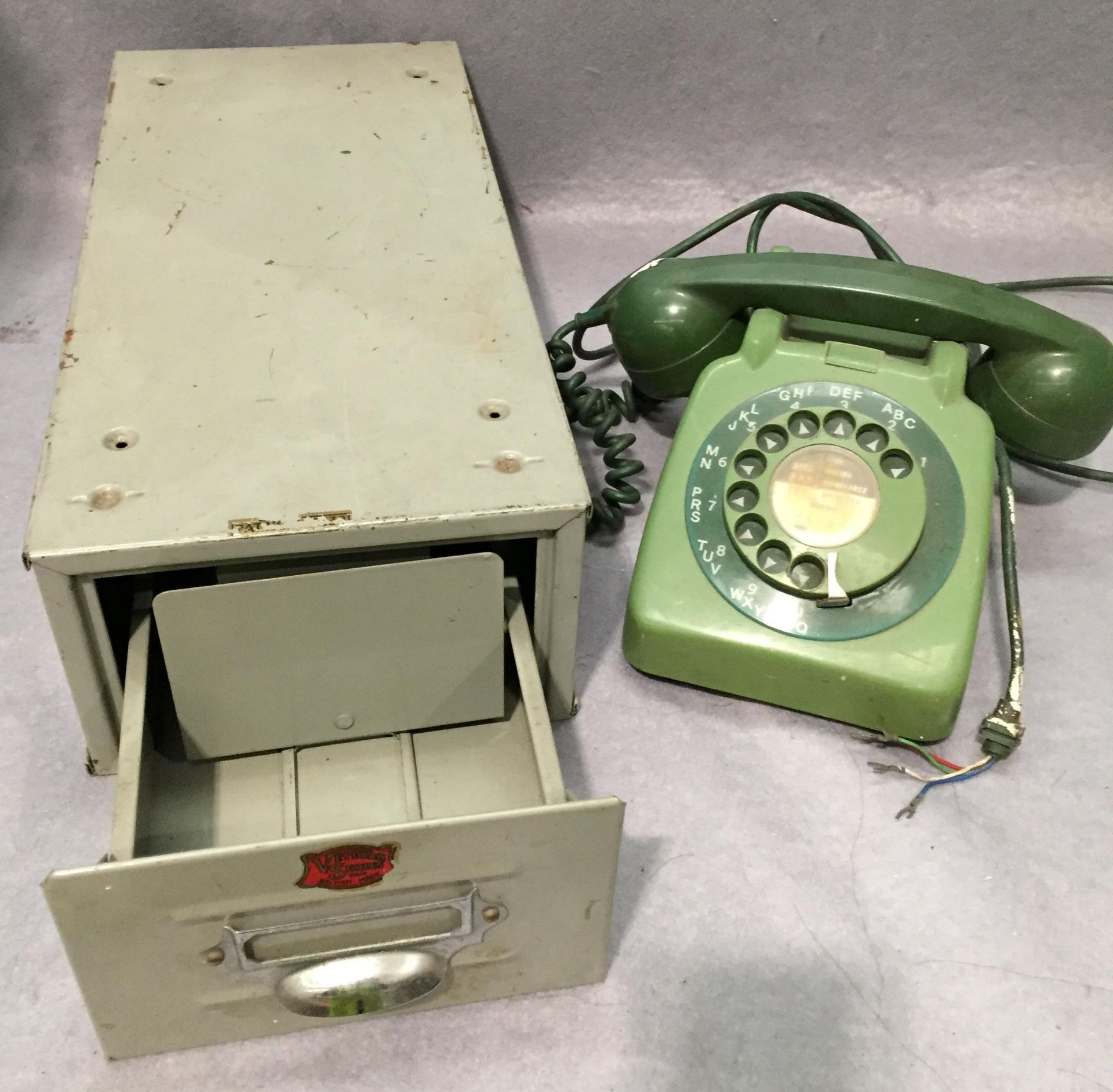 Two tone green telephone and Veteran Ser