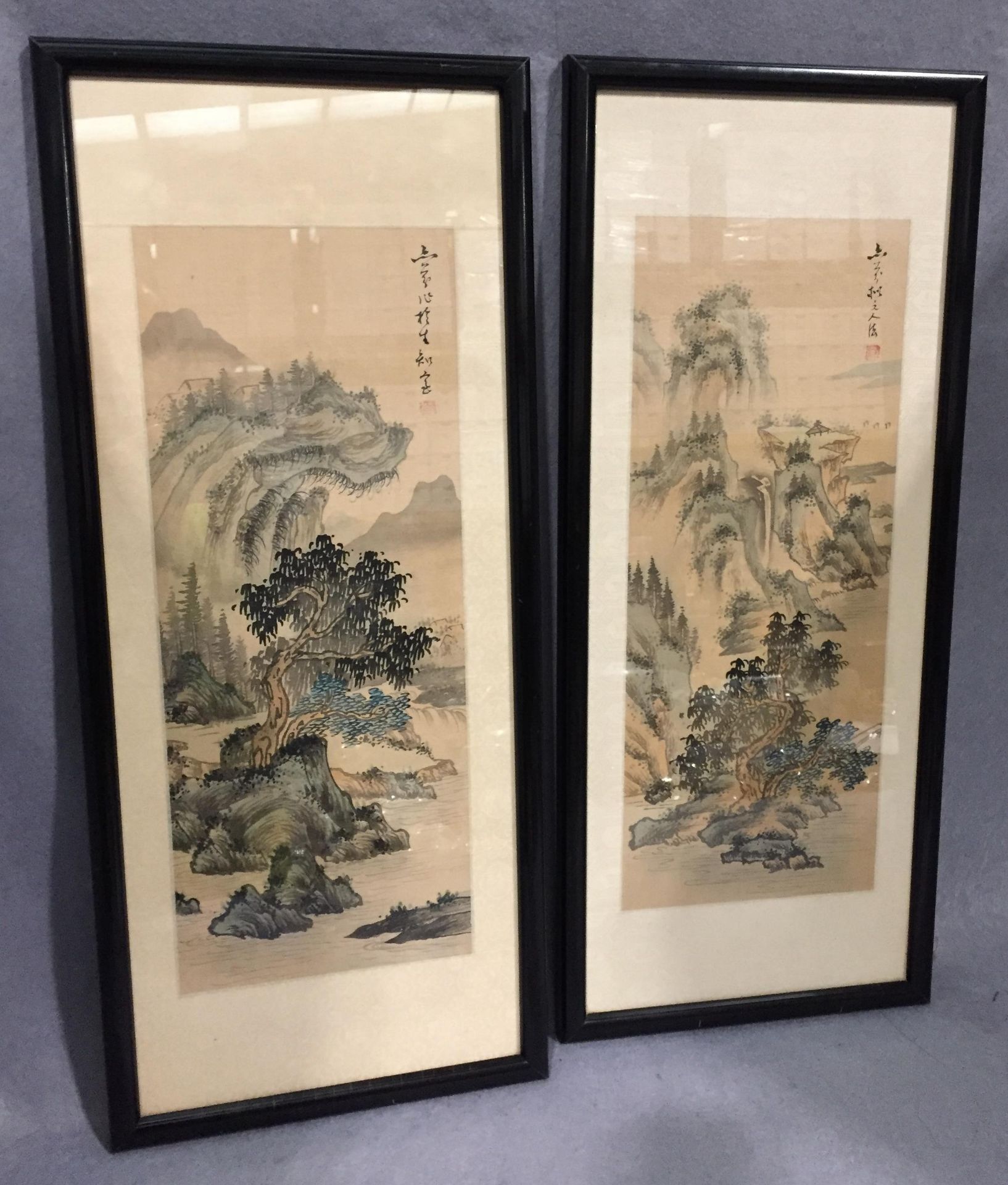 2 black framed Japanese watercolours