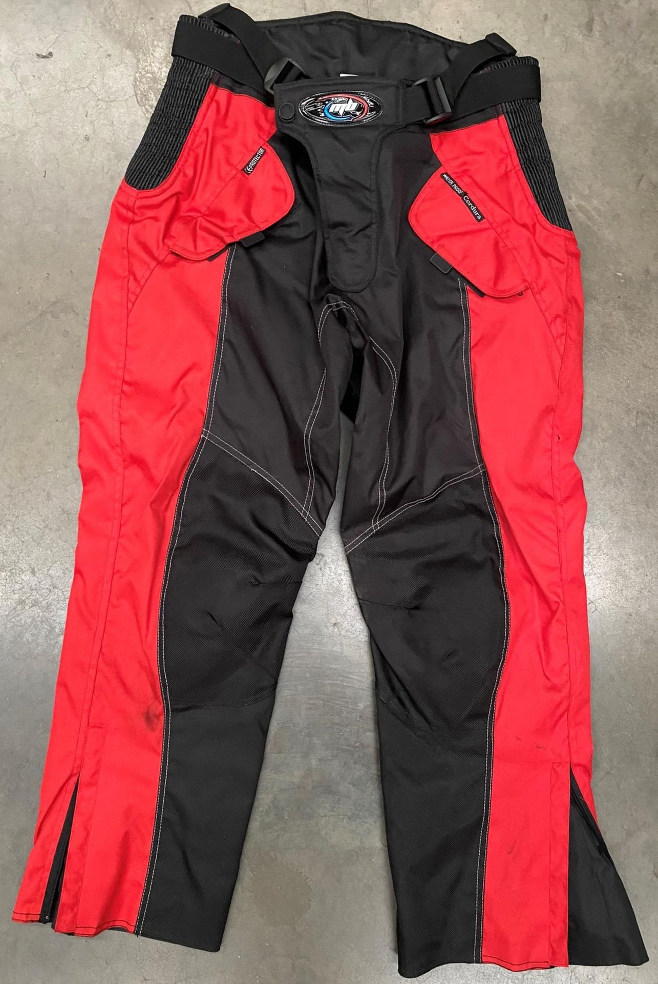 A pair of MB Cordura waterproof red and black motorbike trousers, size 36",