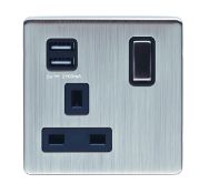 10 x Eurolite Concealed 6mm Satin Nickel Plate 1 Gang 13Amp DP Switched Sockets with 2.