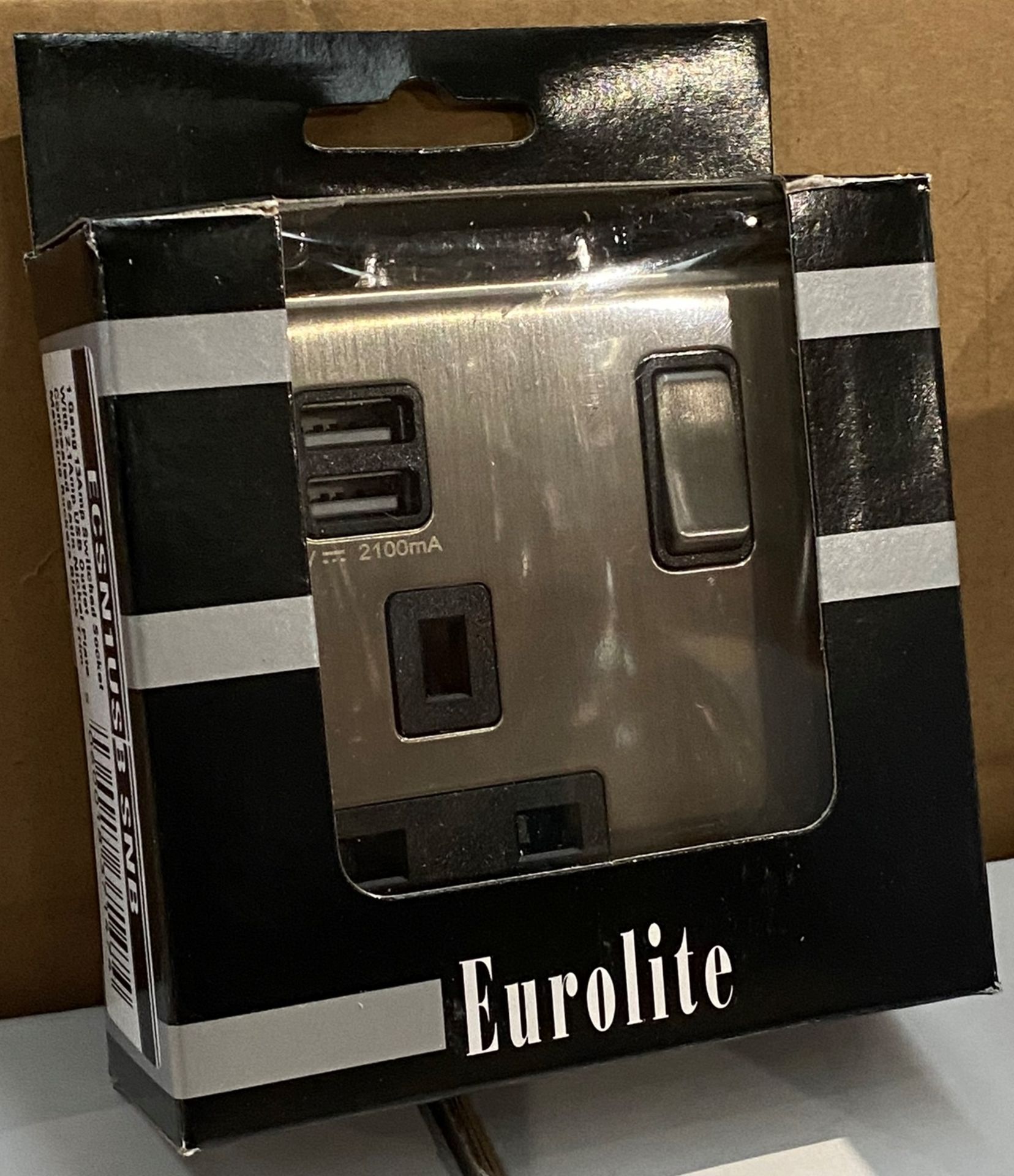 10 x Eurolite Concealed 6mm Satin Nickel Plate 1 Gang 13Amp DP Switched Sockets with 2. - Image 4 of 9
