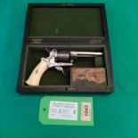 A six shot 7mm pin fire revolver with Liege proof marks, 7 1/4" overall with a 3 1/4" barrel,