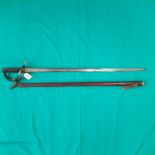 A British model 1821 Officers sword with leather covered scabbard,