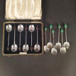 Two sets of six silver coffee bean spoons