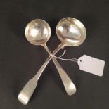 Two silver ladles, the larger hallmarked London 1806,