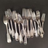 Georgian silver old English pattern forks, (eight table, ten side), London 1817,