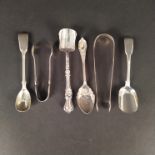 Mixed silver items including two pairs of tongs (one repaired),