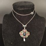 A very pretty continental silver Edwardian style necklace set with coloured stones