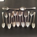 A large quantity of silver spoons, various dates and makers (most with engraved monograms),