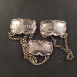 A set of three William IV silver labels, 'Port', 'Madeira' and 'Sherry',