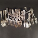 A quantity of fiddle thread pattern cutlery, different makers and dates, all crested,