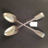 Two silver basting spoons, one hallmarked Exeter 1854, the other London 1816,