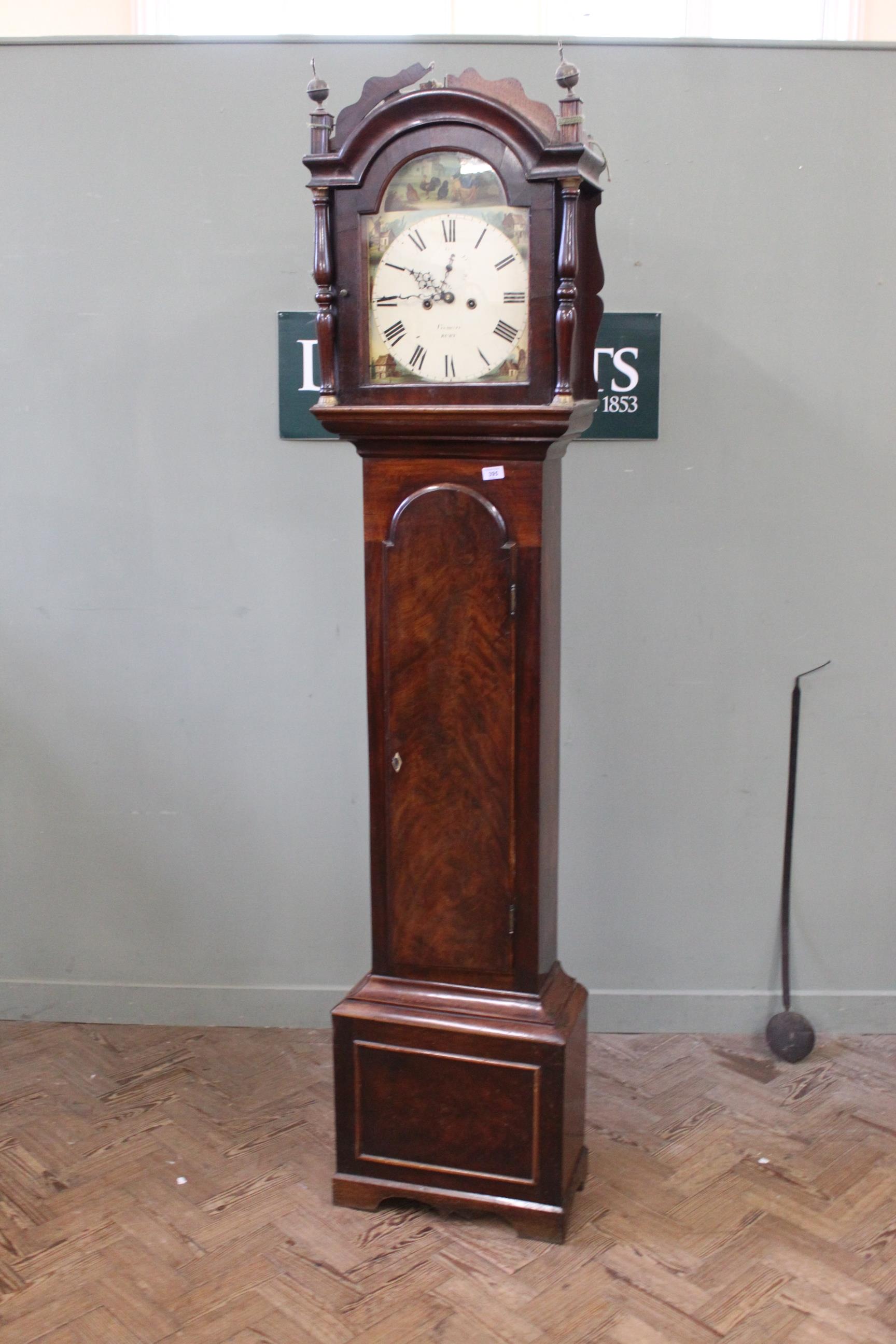 An early 19th Century mahogany eight day longcase clock with painted dial, marked Vismari,