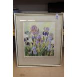 A framed watercolour of Iris, signed Jack Savage, 1910-2003,