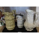 Three Victorian Charles Meigh relief moulded jugs, pad and triangle marks to base,