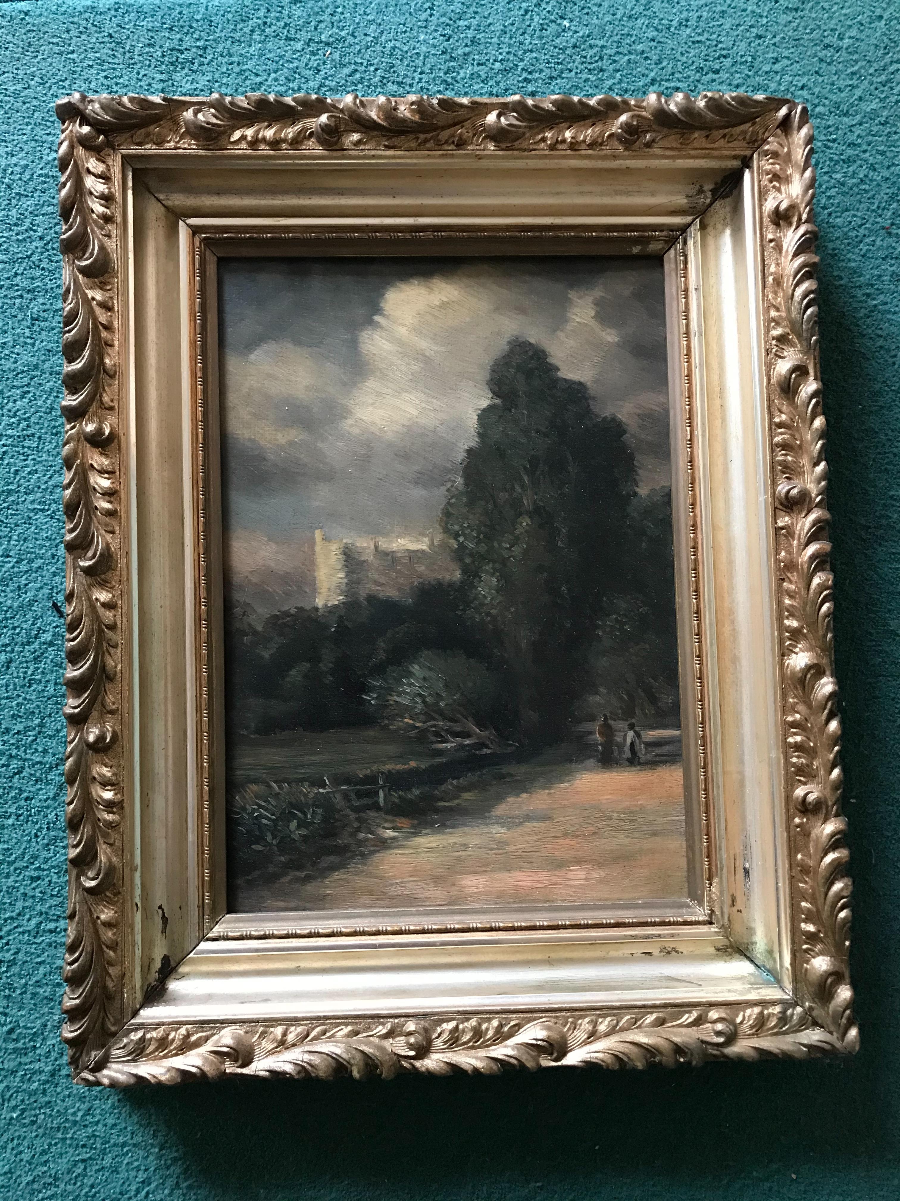 A framed oil on board of Framlingham Castle attributed to John Moore of Ipswich 1820-1902,