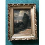 A framed oil on board of Framlingham Castle attributed to John Moore of Ipswich 1820-1902,