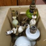 Various lamp bases including Victorian oil lamp,