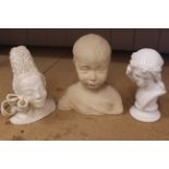 A cream painted ceramic bust of a young child stamped 'Dini E Cellai Signa', 10" high,