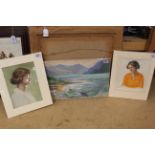 Two mounted watercolours of portraits of girls, one signed by Leonard Ormonde 1880-1920,