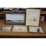 A framed watercolour of a trading barge titled "Outward Bound", signed G.