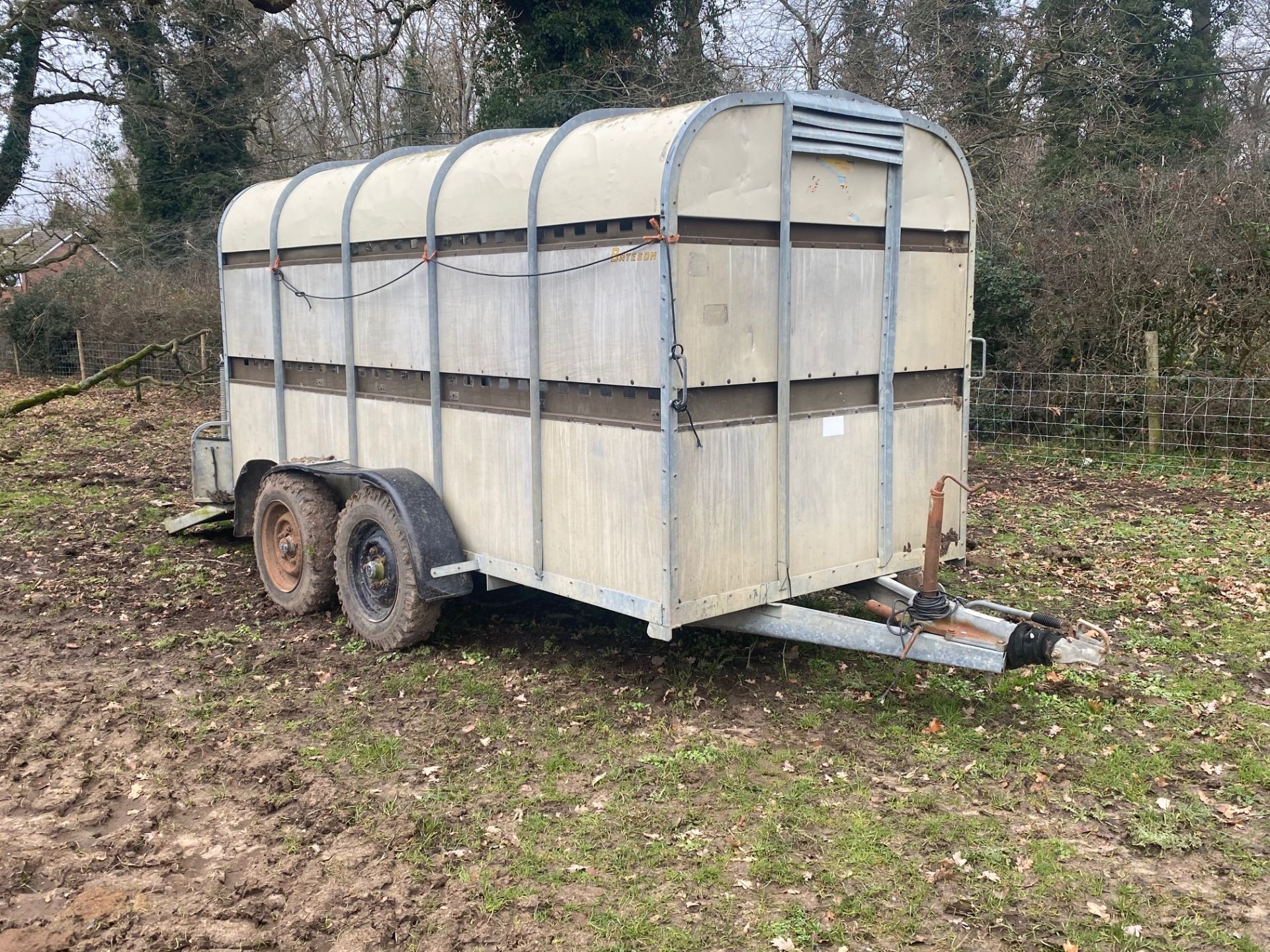 2001 Bateson twin axle cattle trailer, some repairs required. Stored near Goring Heath, Reading.